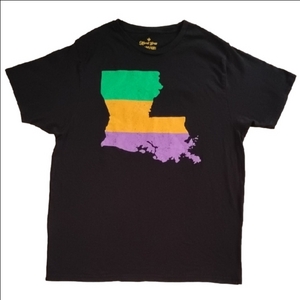3/$20 Black T-Shirt with Louisiana Graphic by Mardi Gras